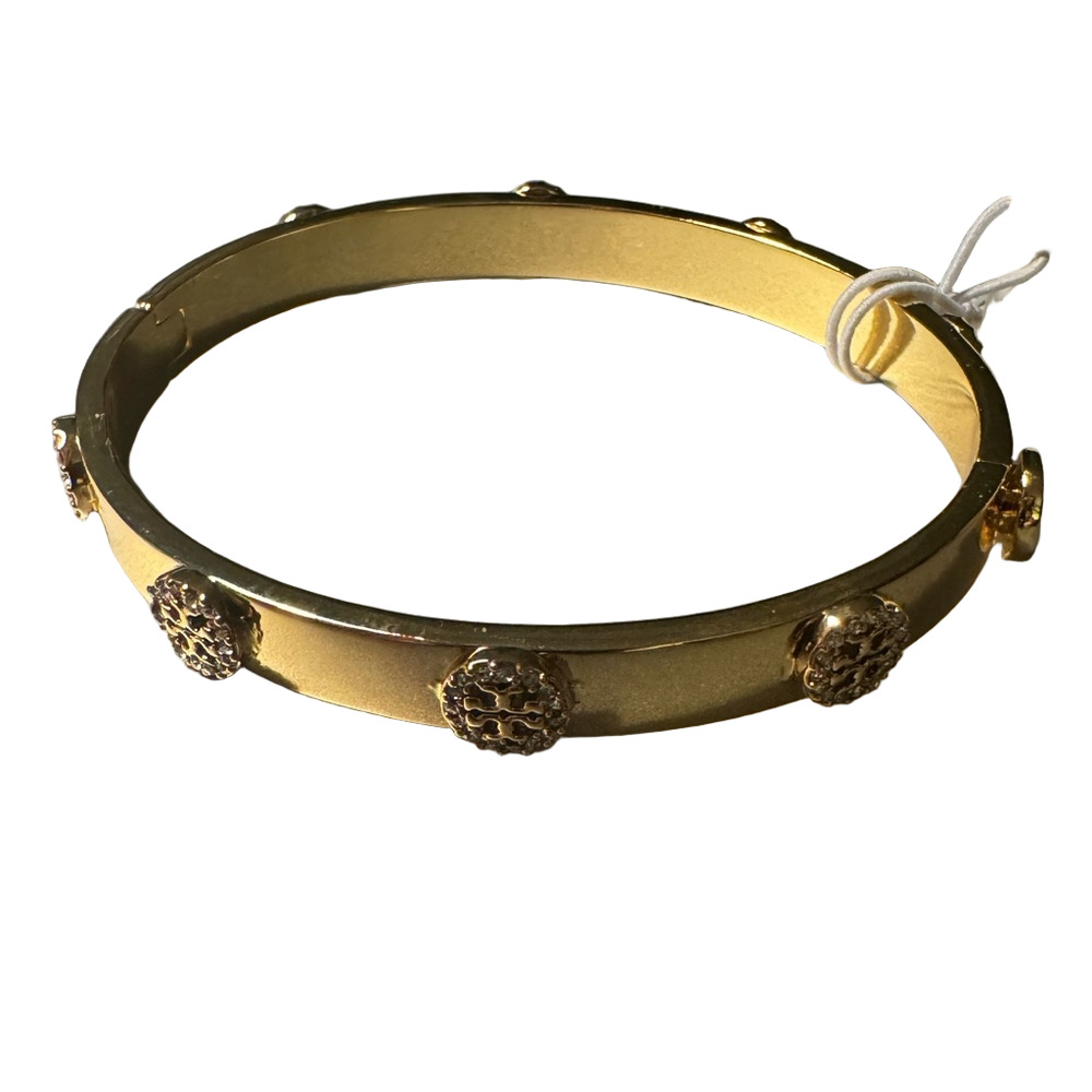 Tory Burch NWT Gold-Tone Milgrain Logo Bangle Bracelet